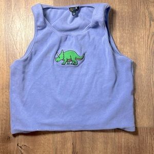 Purple Crop Top With Dino Embroidery